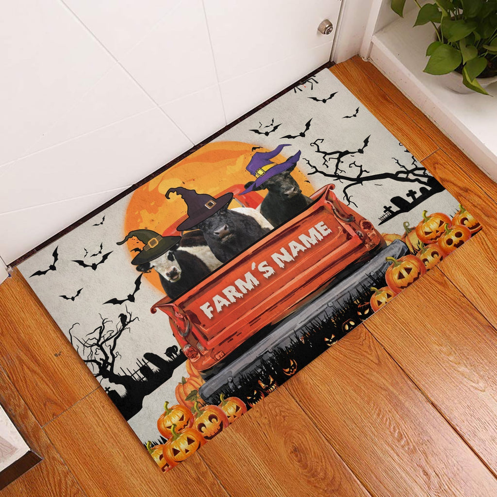 Belted Galloway Custom Farm Name Halloween Doormat