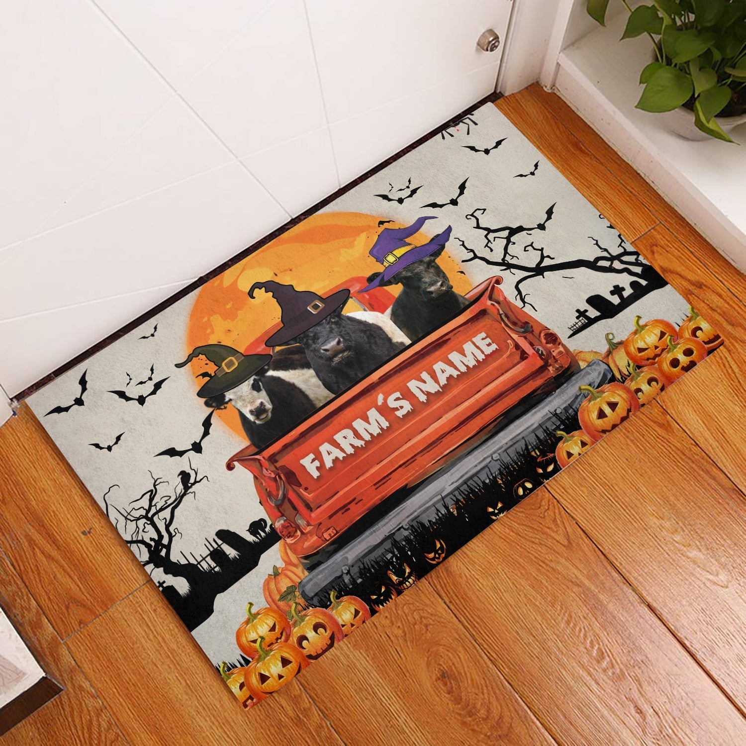 Belted Galloway Custom Farm Name Halloween Doormat
