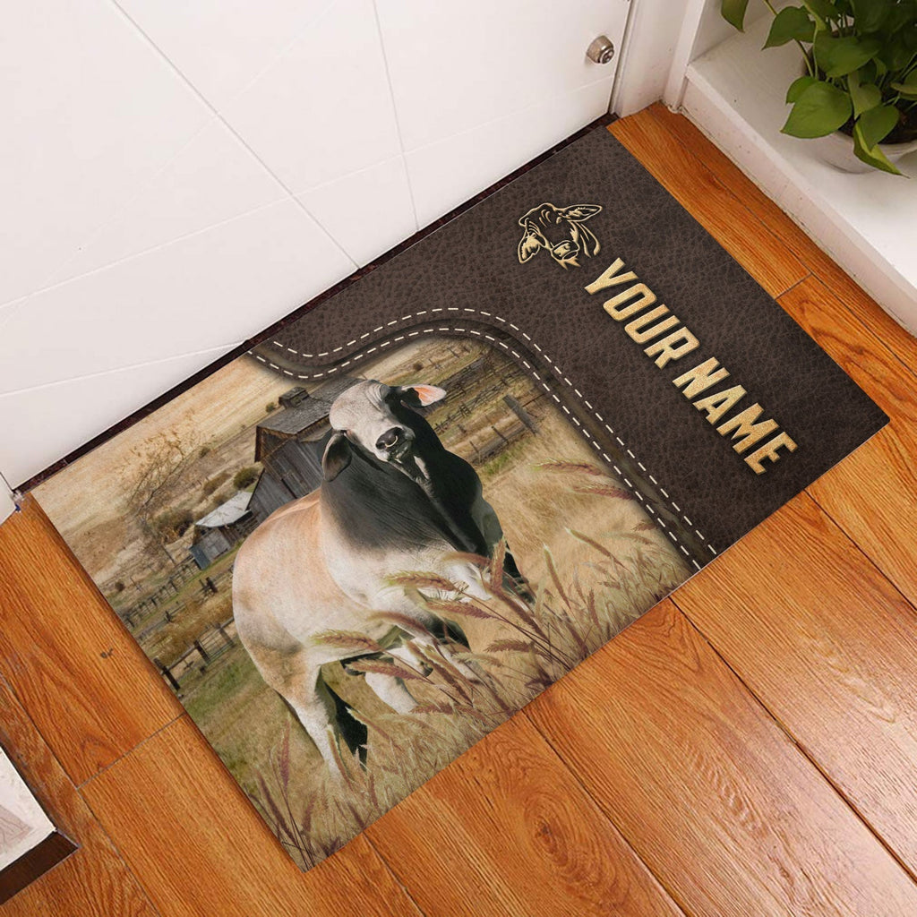 Brahman Custom Name Leather Pattern Doormat