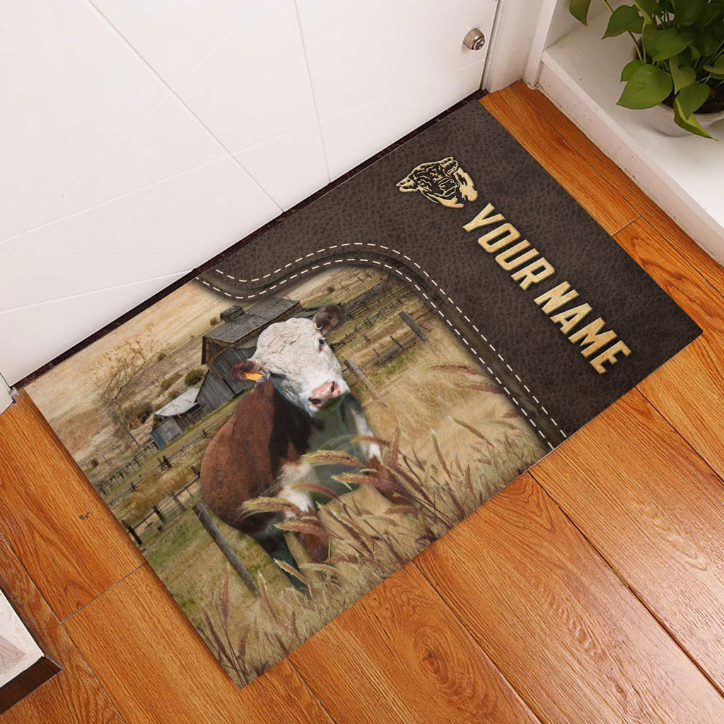 Hereford Custom Name Leather Pattern Doormat