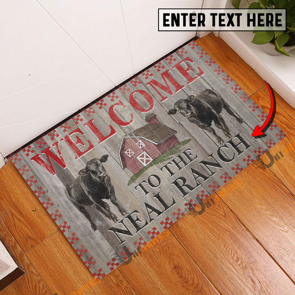 Black Angus Welcome To The Farmhouse Custom Name Doormat