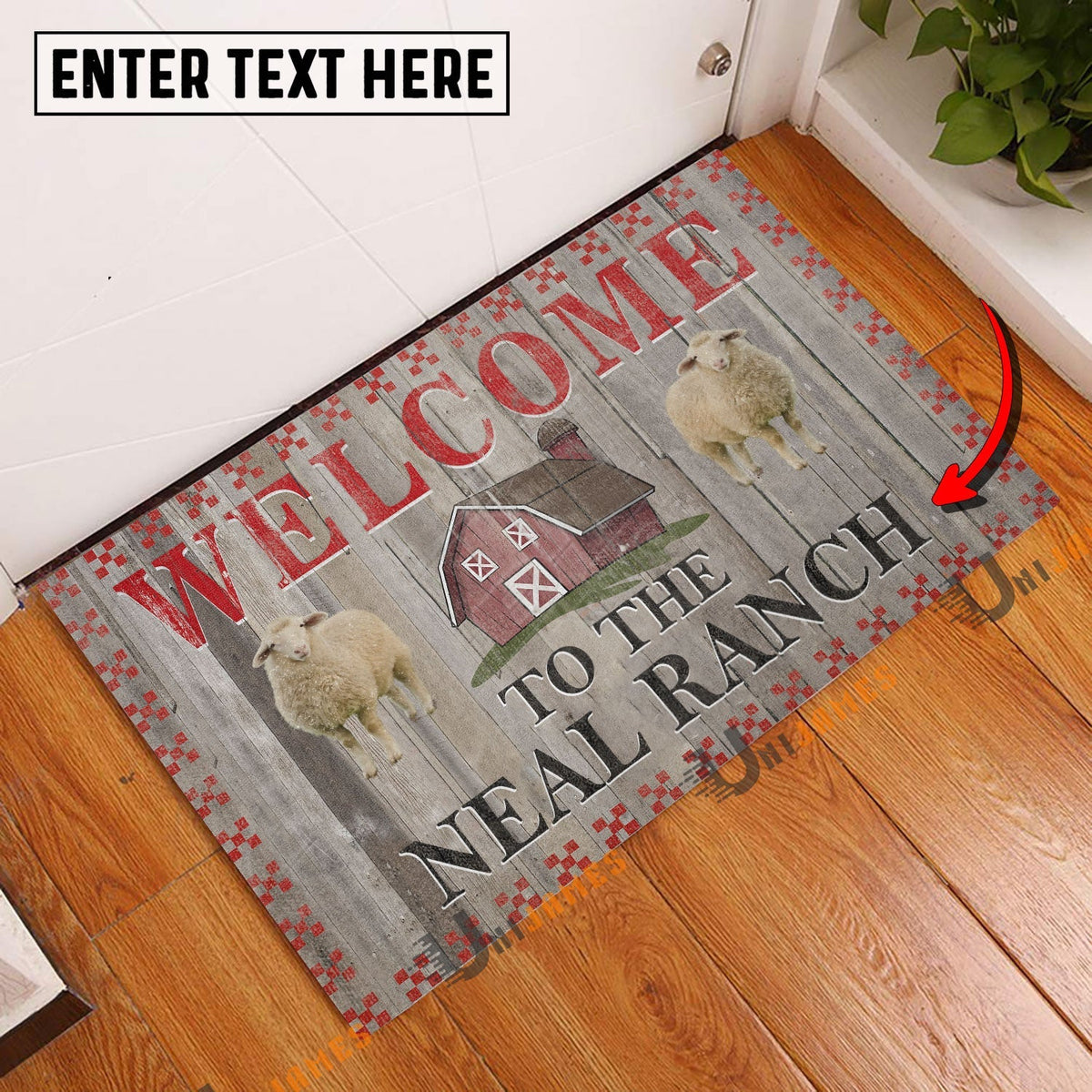 Sheep Welcome To The Farmhouse Custom Name Doormat