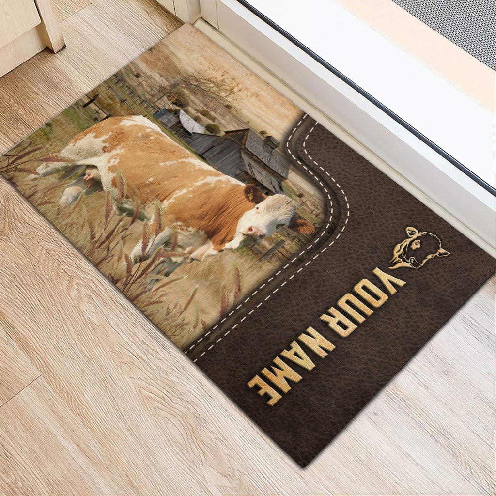 Simmental Custom Name Leather Pattern Doormat