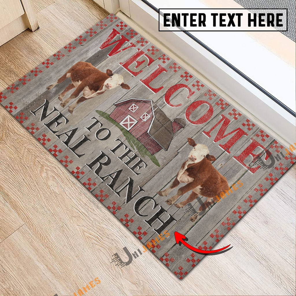 Hereford Welcome To The Farmhouse Custom Name Doormat
