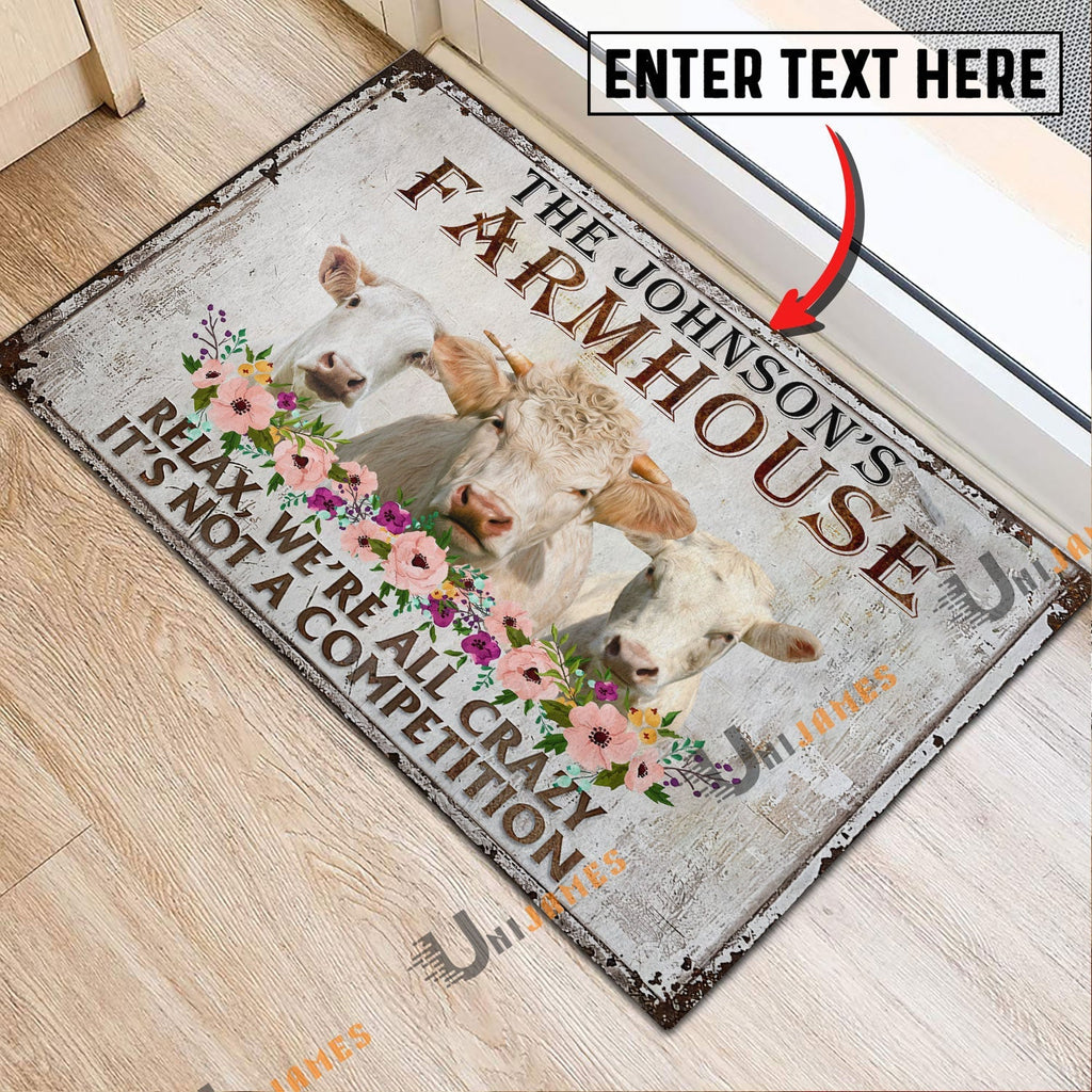 Charolais Relax Cattle Farm Personalized Name Doormat