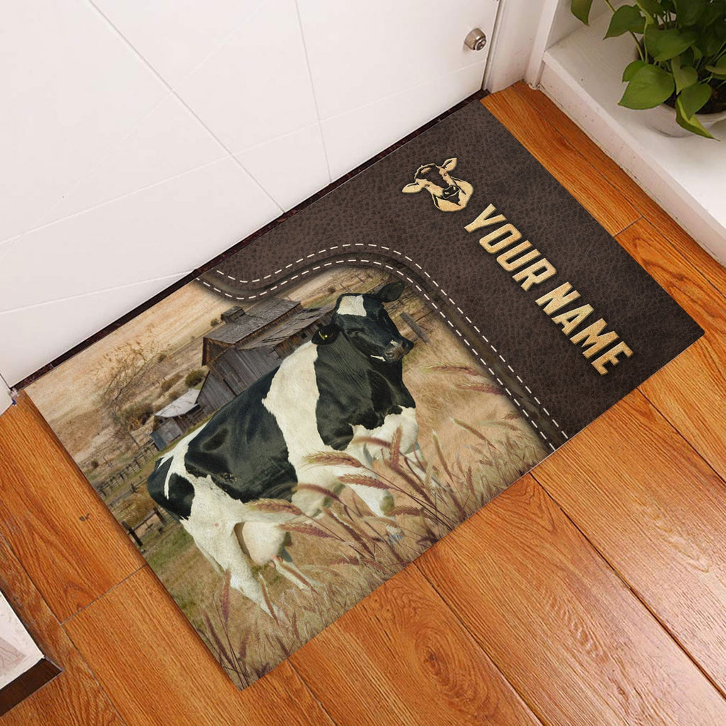 Holstein Custom Name Leather Pattern Doormat