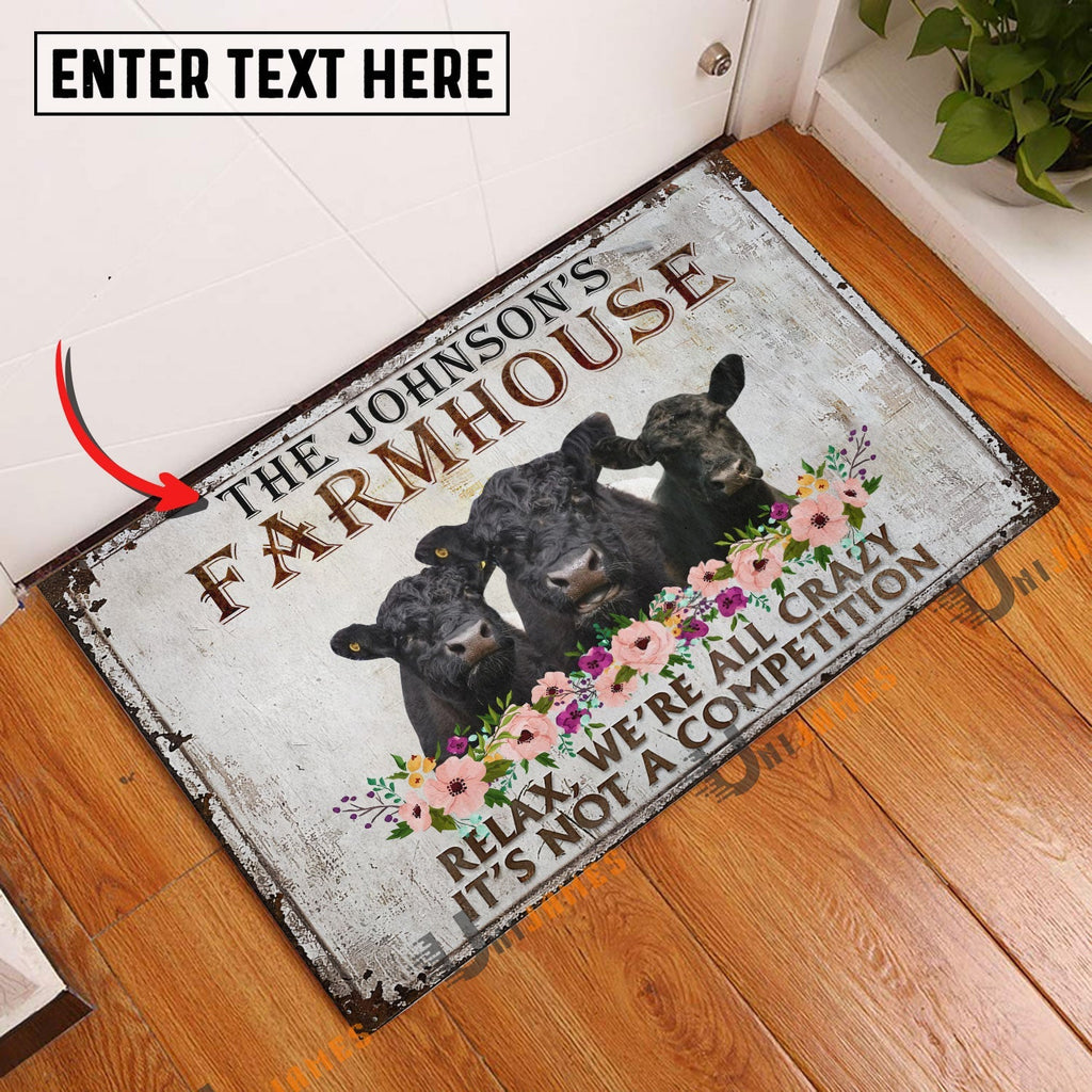 Belted Galloway Relax Cattle Farm Personalized Name Doormat