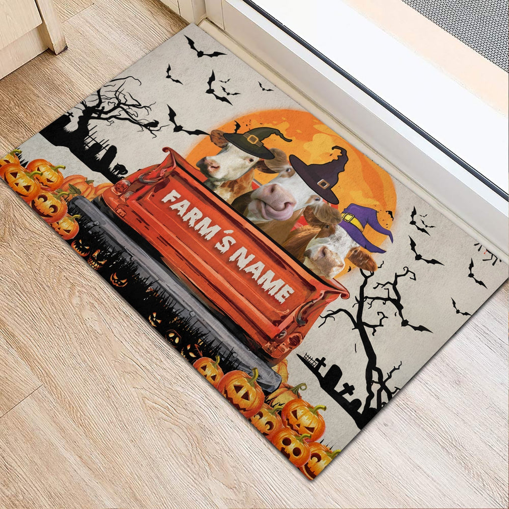 Simmental Custom Farm Name Halloween Doormat