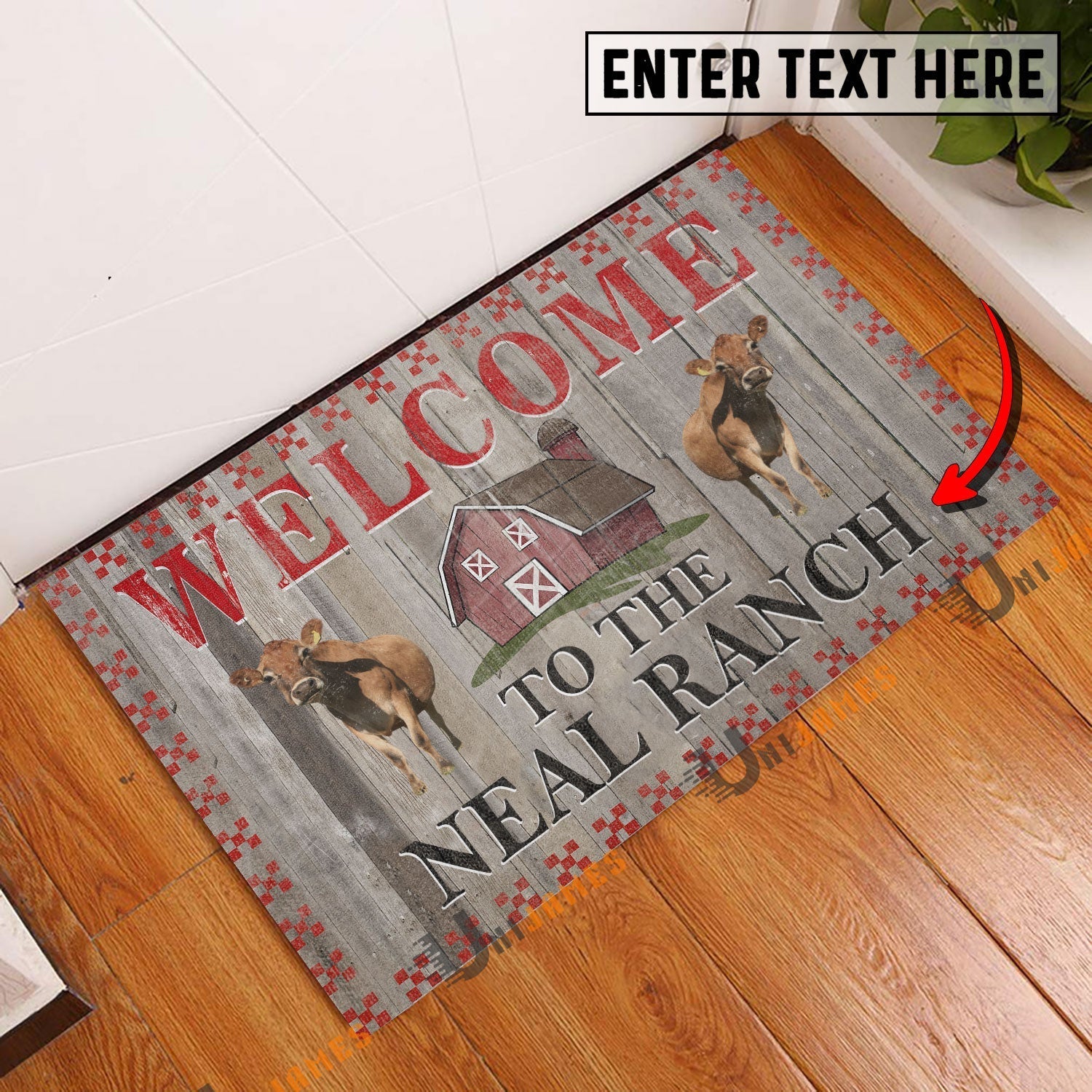 Jersey Welcome To The Farmhouse Custom Name Doormat