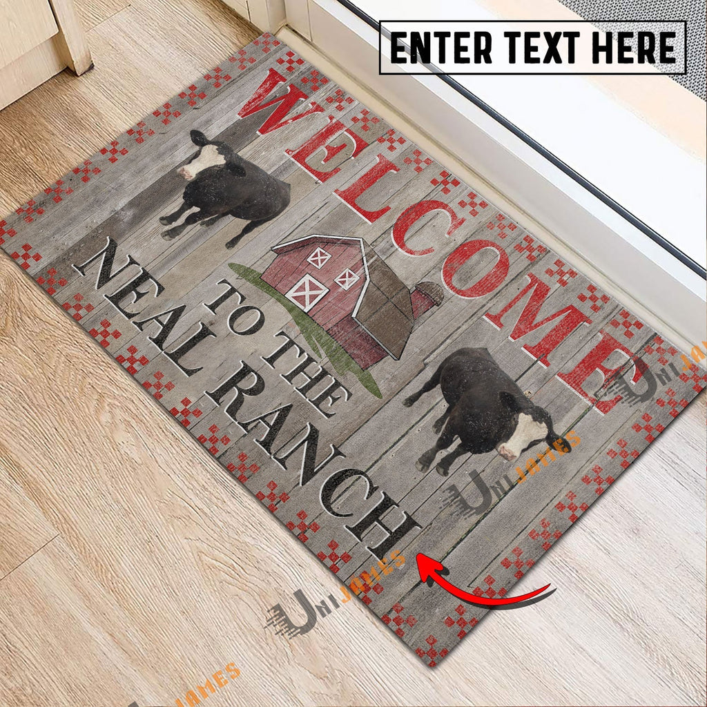 Black Baldy Welcome To The Farmhouse Custom Name Doormat