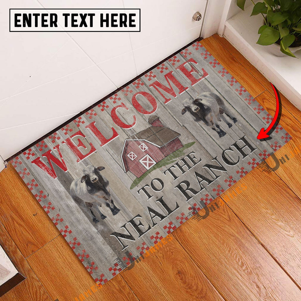 Brahman Welcome To The Farmhouse Custom Name Doormat