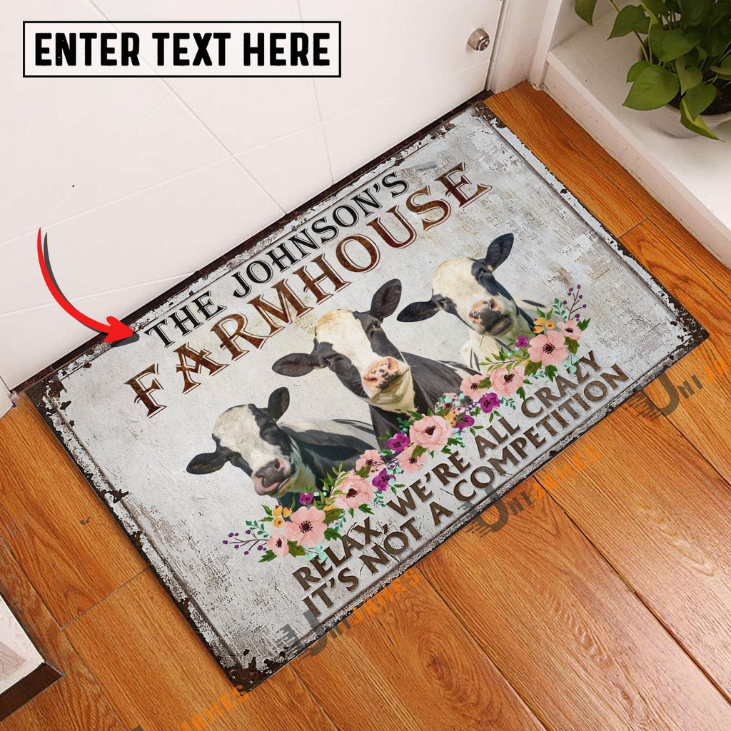Holstein Relax Cattle Farm Personalized Name Doormat