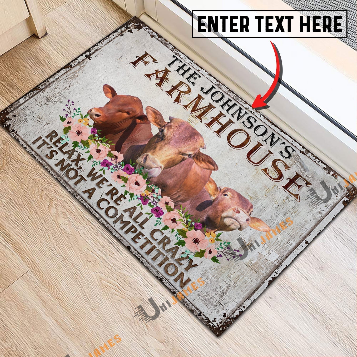 Beefmaster Relax Cattle Farm Personalized Name Doormat