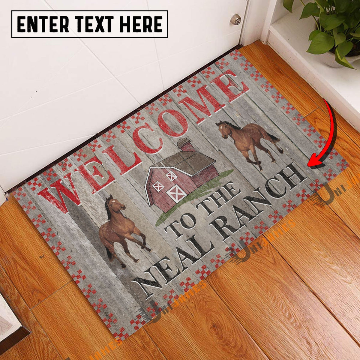 Horse Welcome To The Farmhouse Custom Name Doormat