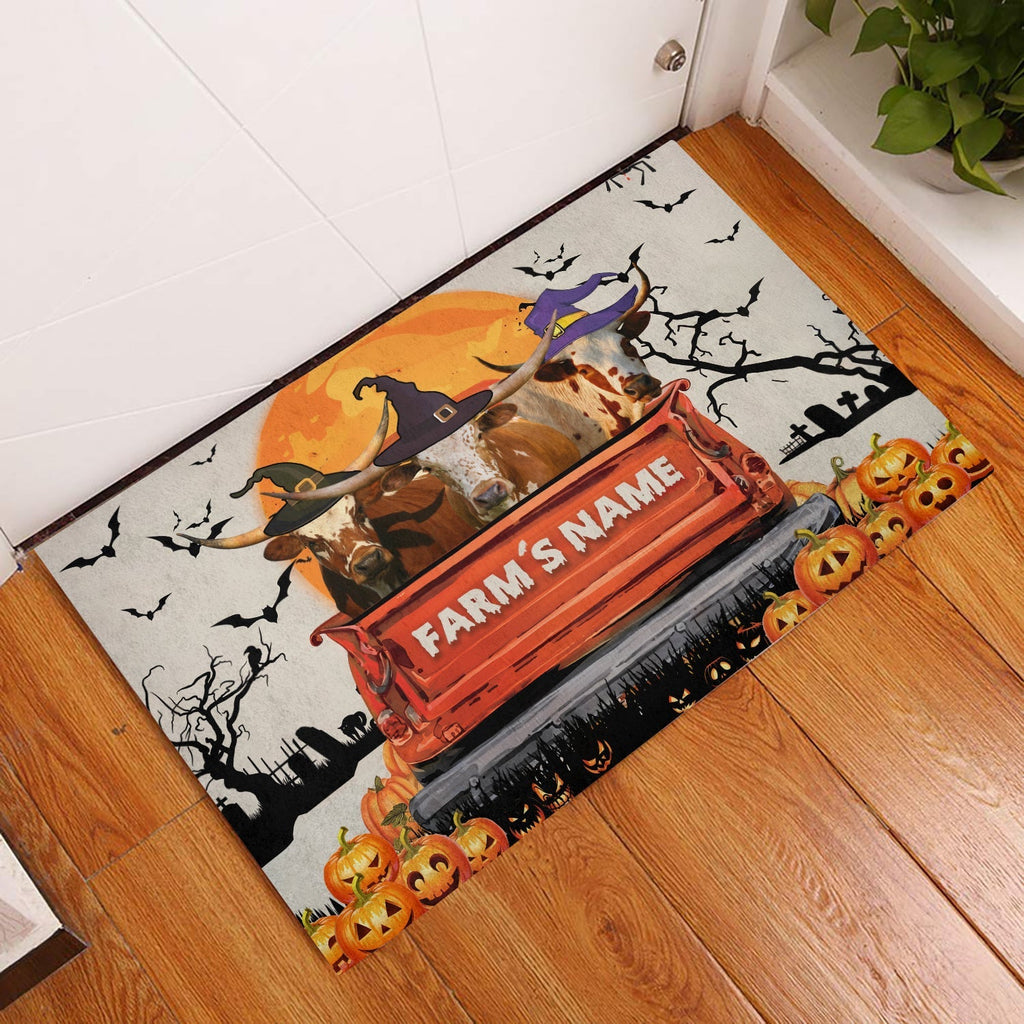 Texas Longhorn Custom Farm Name Halloween Doormat