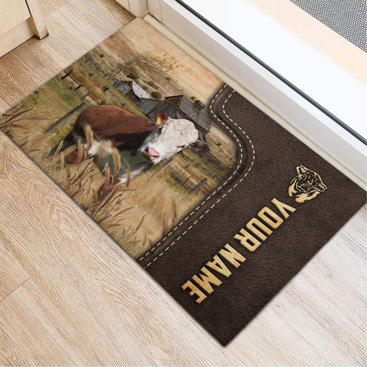 Hereford Custom Name Leather Pattern Doormat