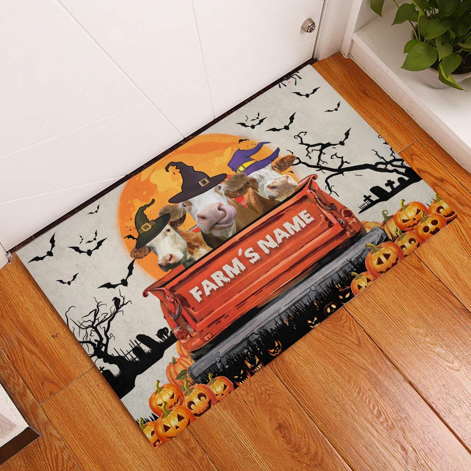 Simmental Custom Farm Name Halloween Doormat