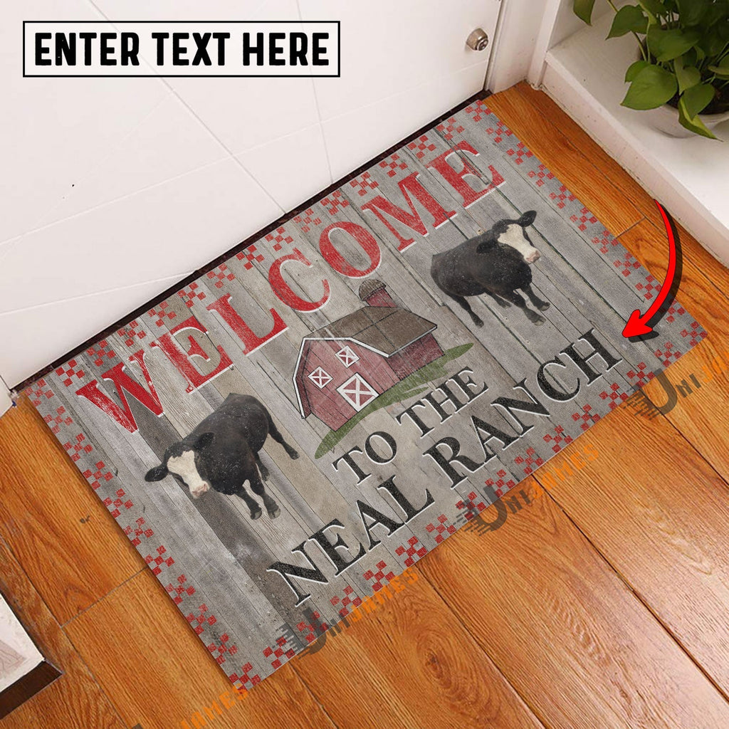 Black Baldy Welcome To The Farmhouse Custom Name Doormat