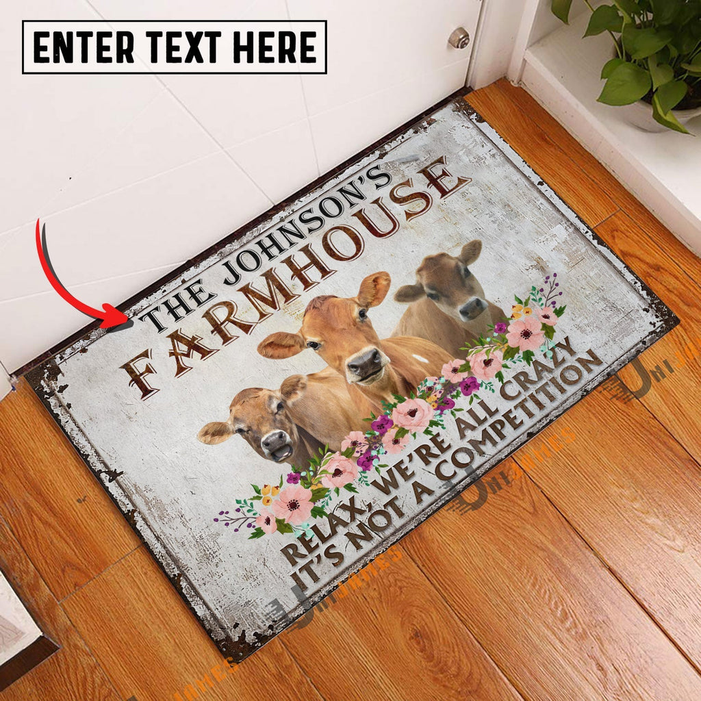 Jersey Relax Cattle Farm Personalized Name Doormat