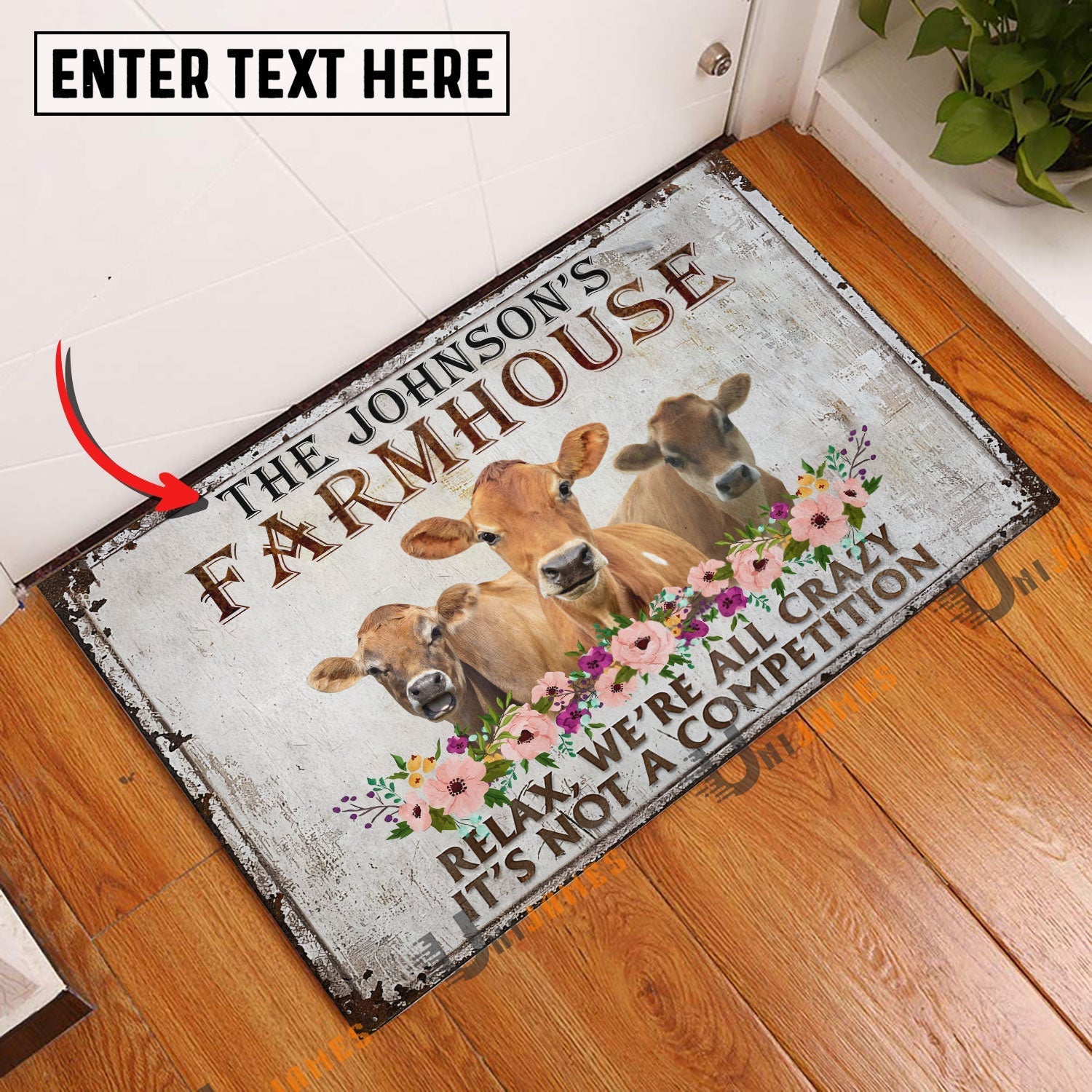 Jersey Relax Cattle Farm Personalized Name Doormat