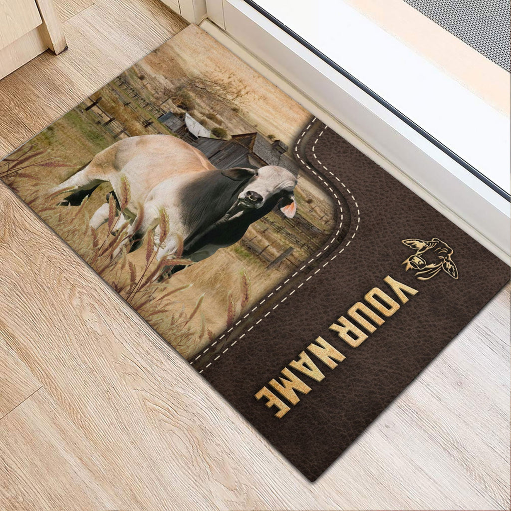 Brahman Custom Name Leather Pattern Doormat
