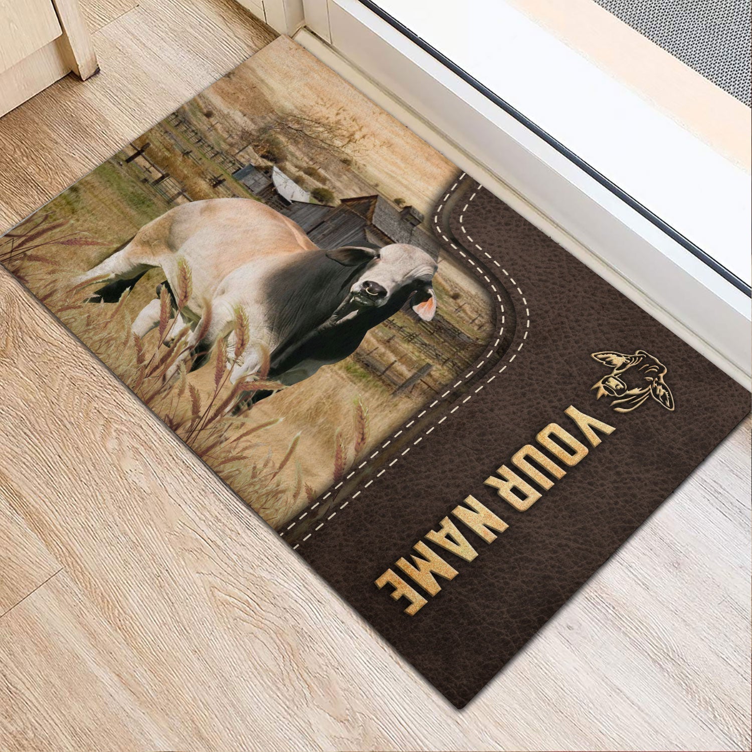 Brahman Custom Name Leather Pattern Doormat