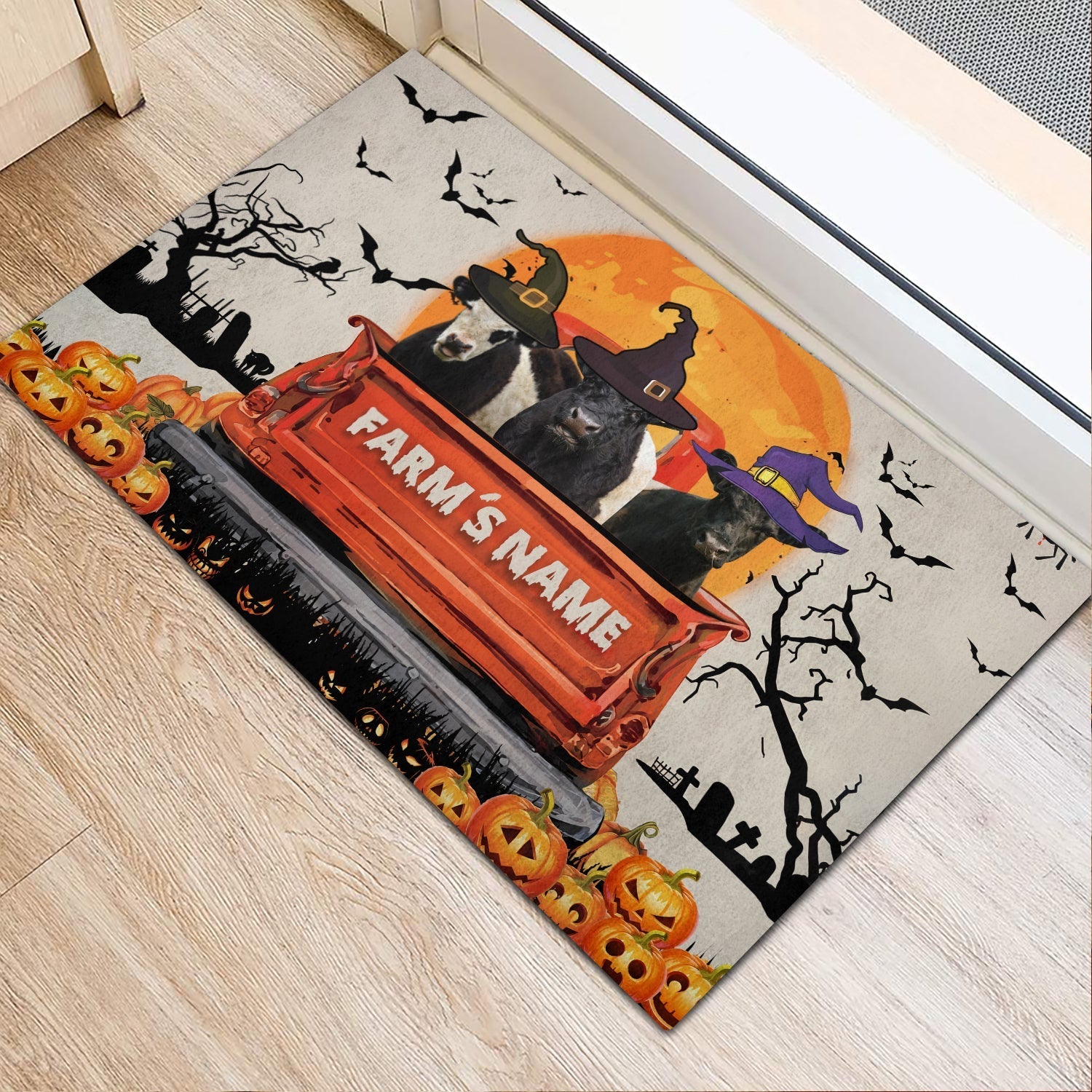 Belted Galloway Custom Farm Name Halloween Doormat