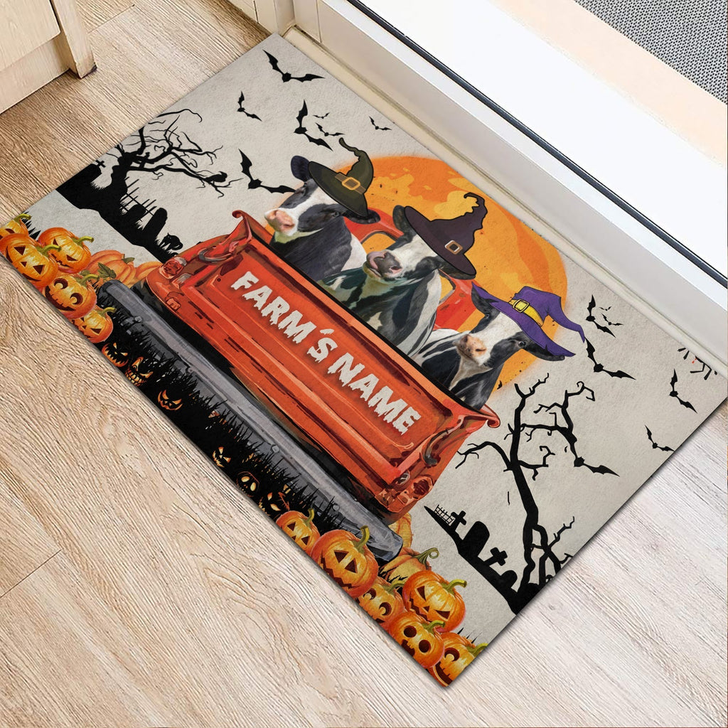 Holstein Custom Farm Name Halloween Doormat