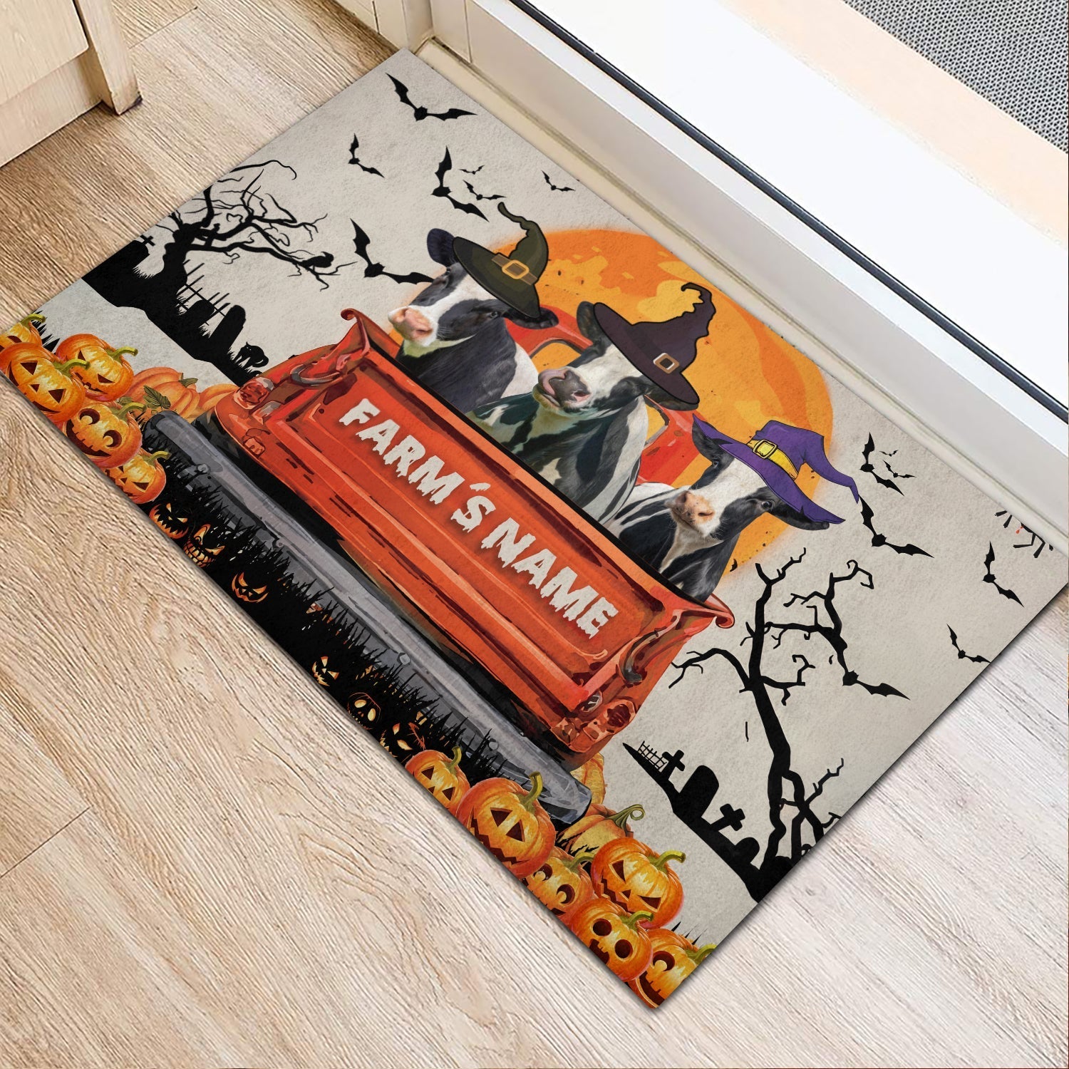 Holstein Custom Farm Name Halloween Doormat