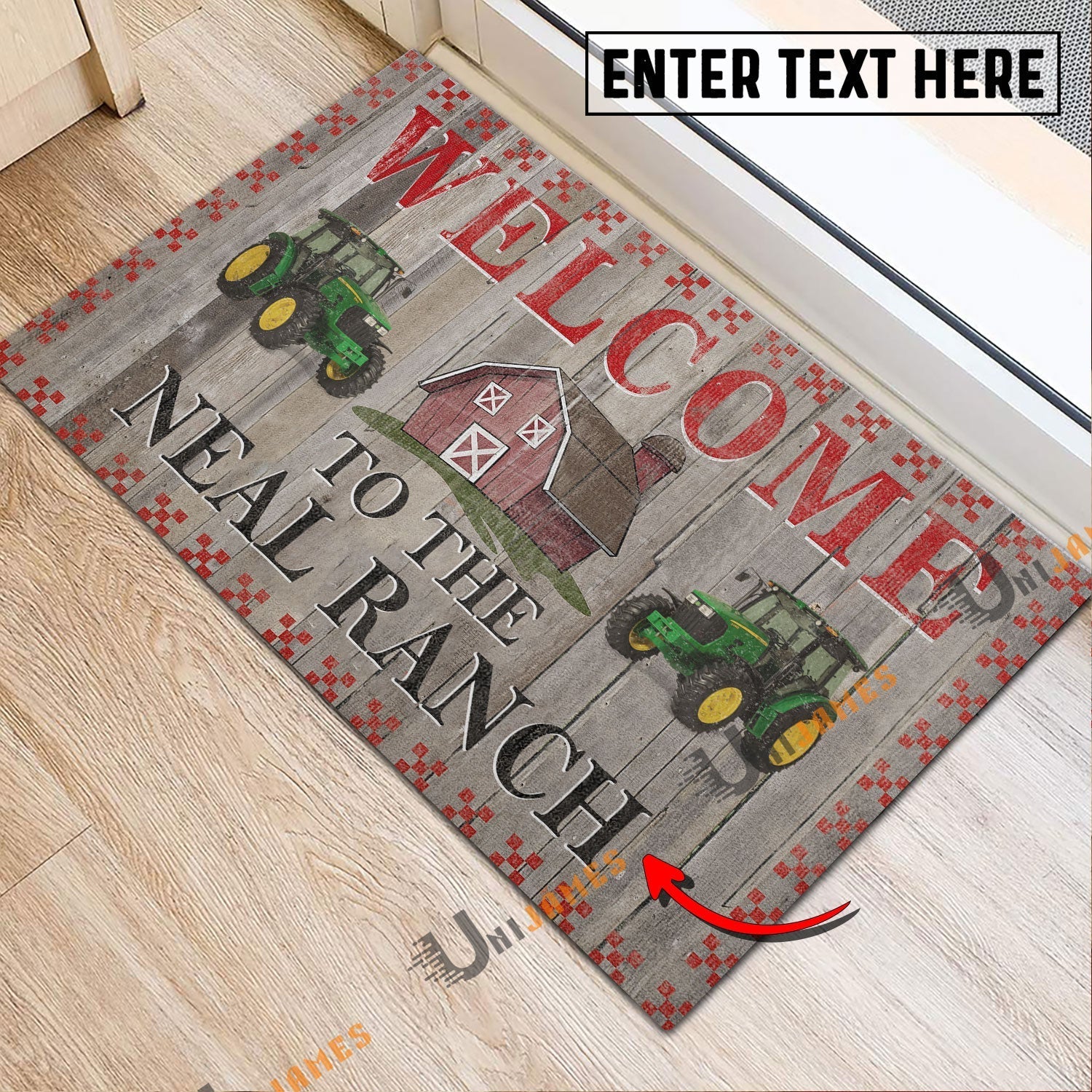 Tractor Welcome To The Farmhouse Custom Name Doormat