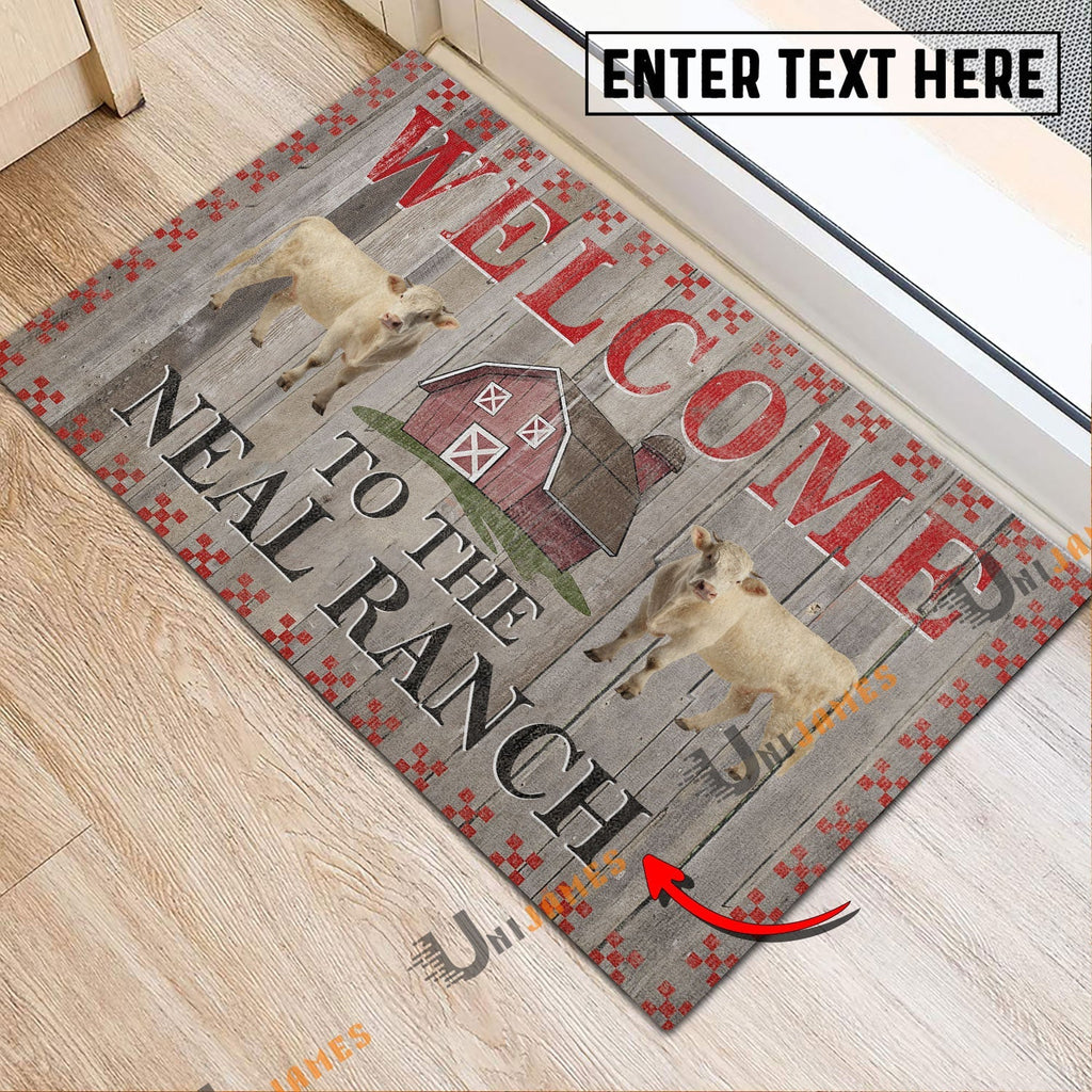 Charolais Welcome To The Farmhouse Custom Name Doormat