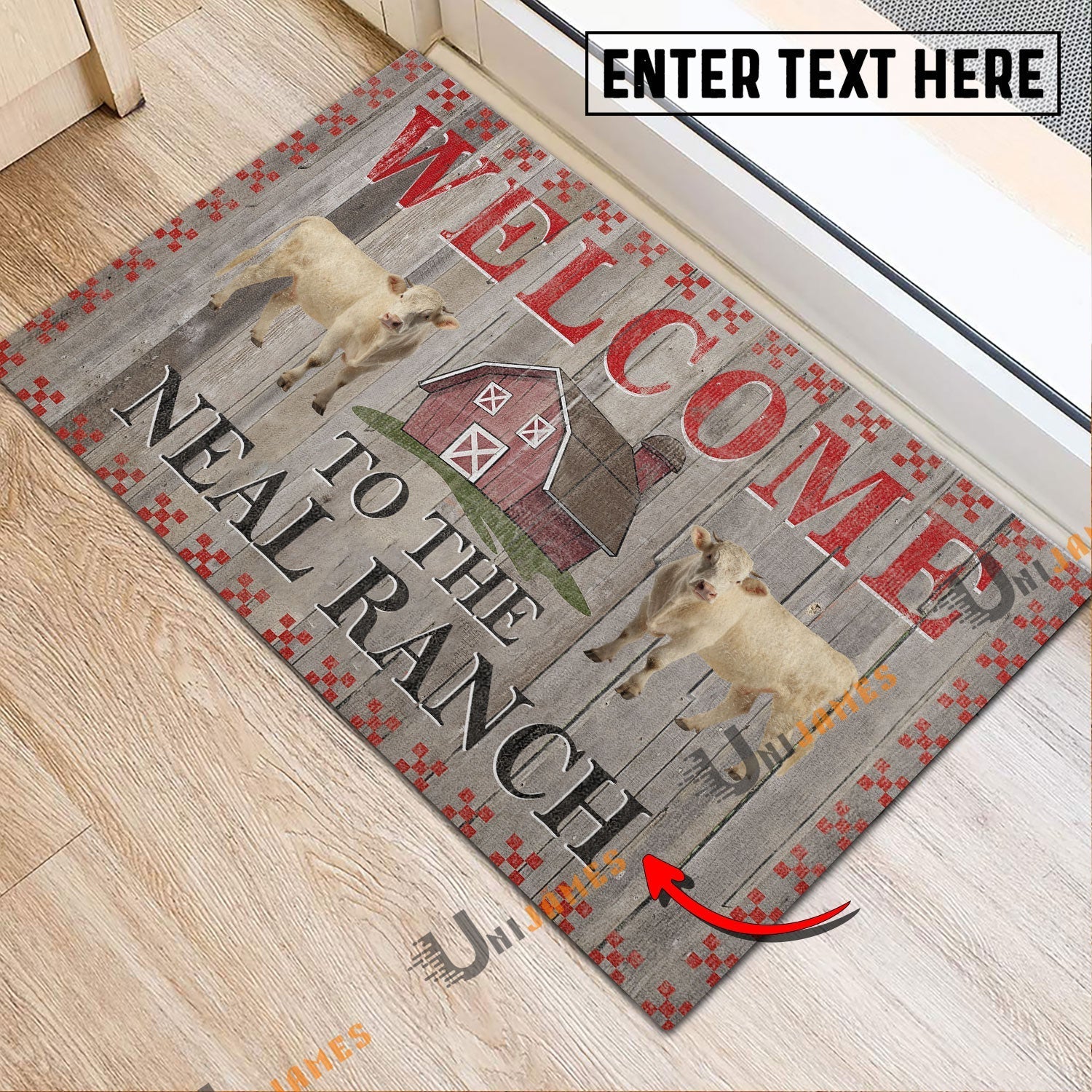 Charolais Welcome To The Farmhouse Custom Name Doormat