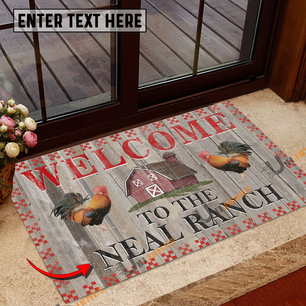 Chicken Welcome To The Farmhouse Custom Name Doormat