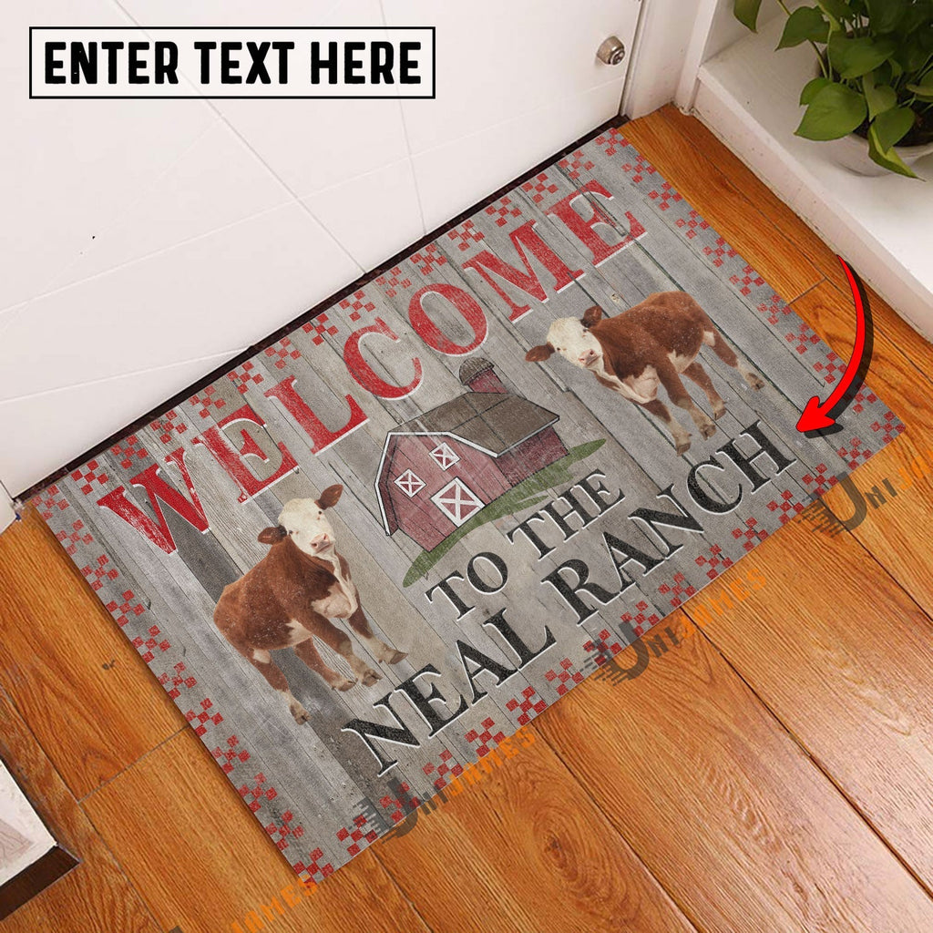 Hereford Welcome To The Farmhouse Custom Name Doormat