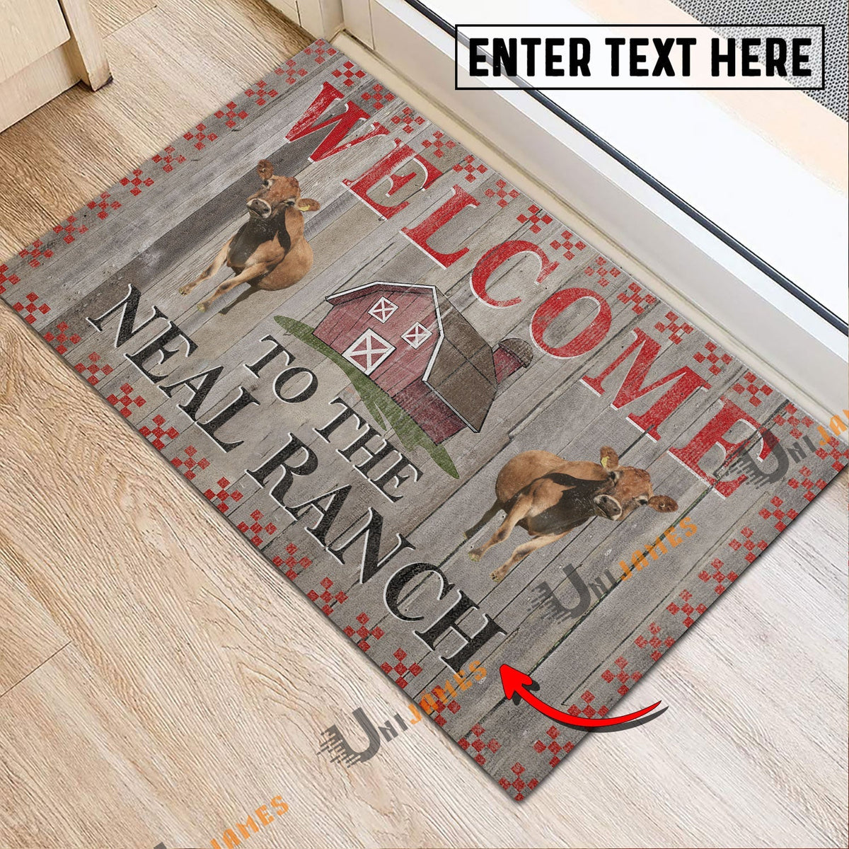 Jersey Welcome To The Farmhouse Custom Name Doormat
