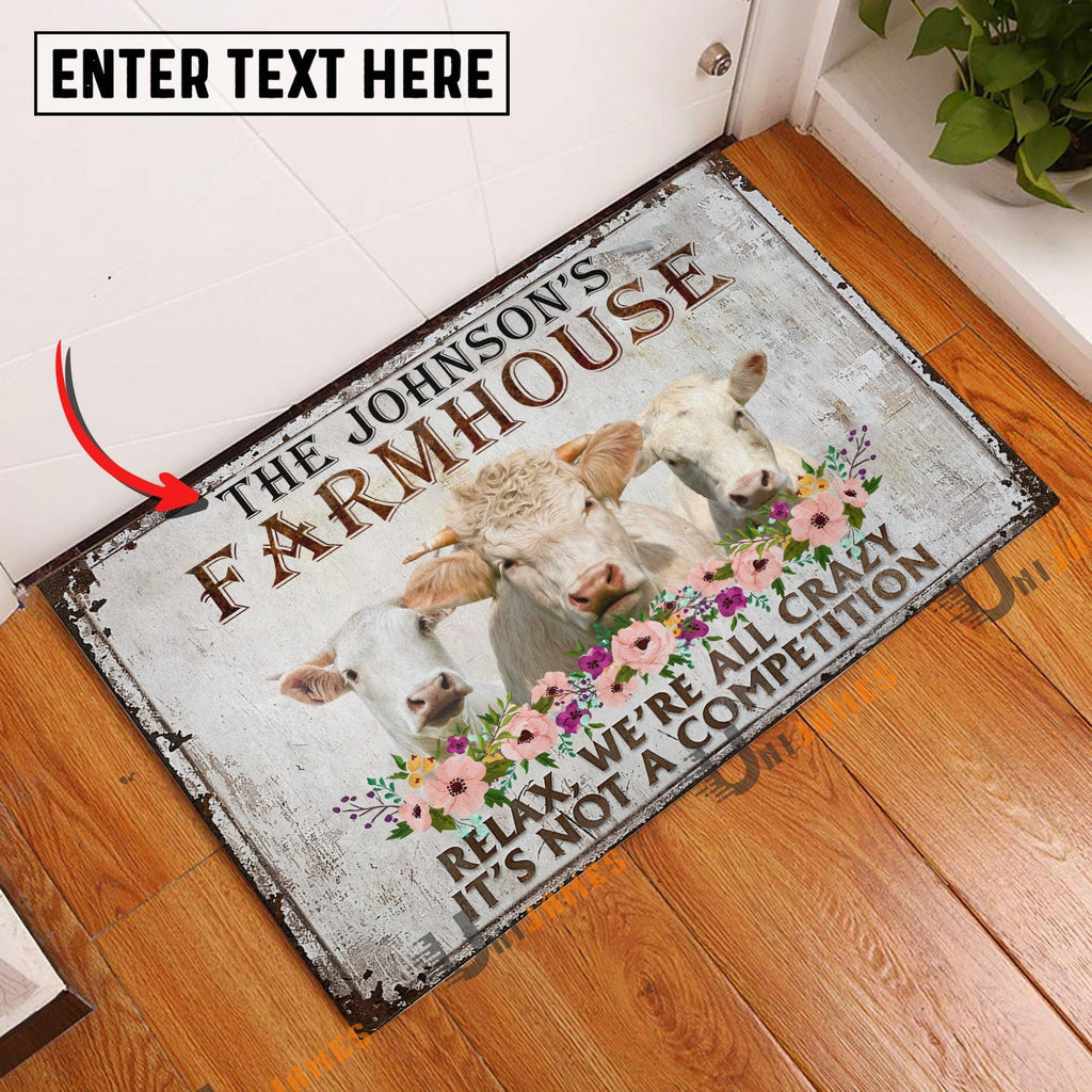 Charolais Relax Cattle Farm Personalized Name Doormat