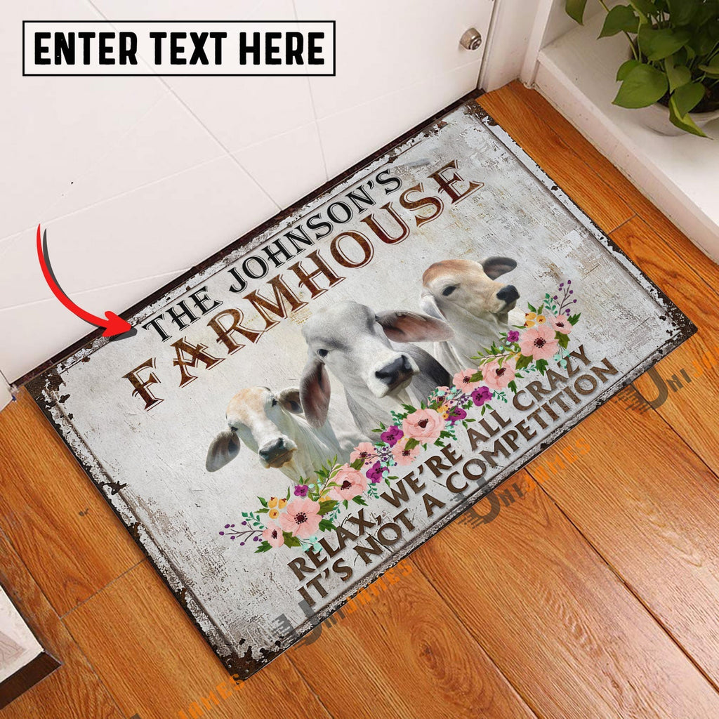 Brahman Relax Cattle Farm Personalized Name Doormat