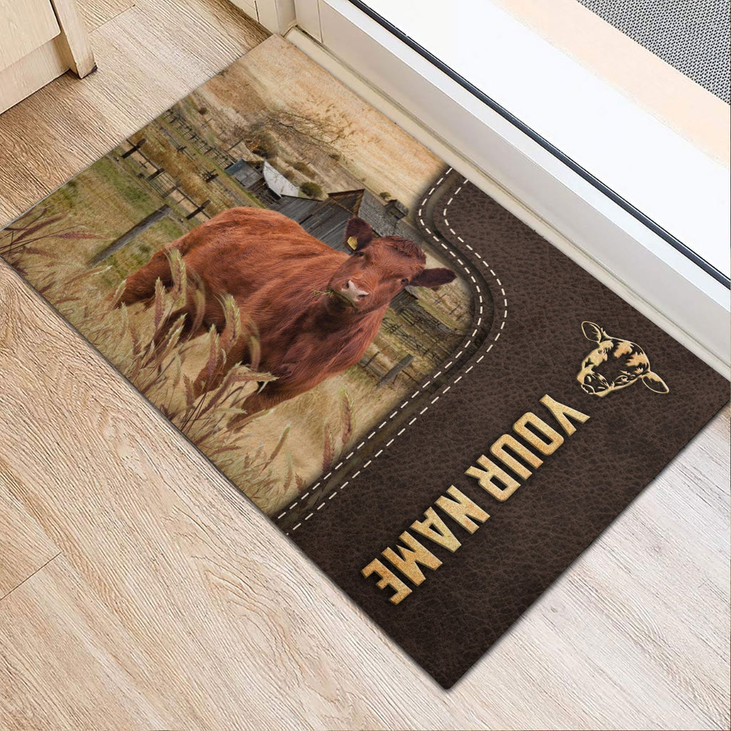 Red Angus Custom Name Leather Pattern Doormat