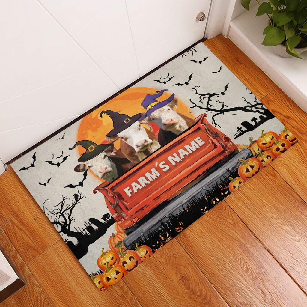 Hereford Custom Farm Name Halloween Doormat
