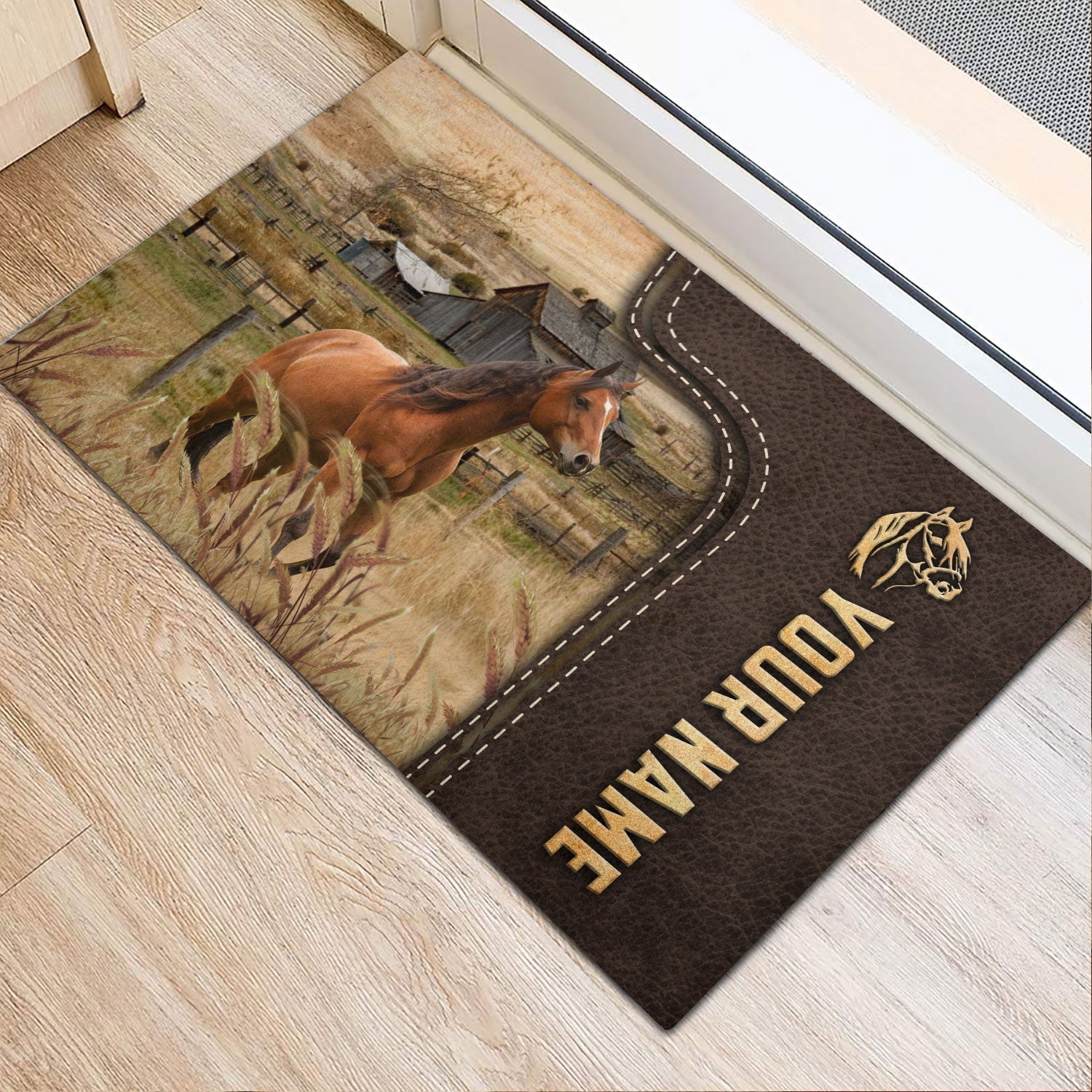 Horse Custom Name Leather Pattern Doormat