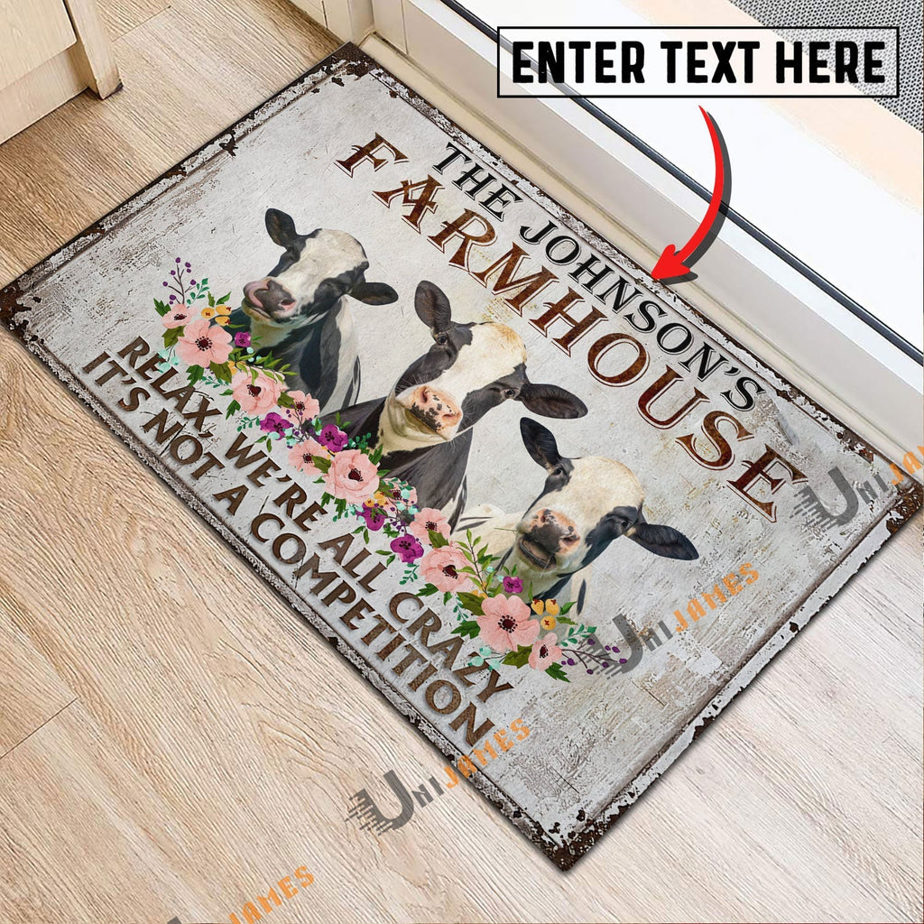 Holstein Relax Cattle Farm Personalized Name Doormat