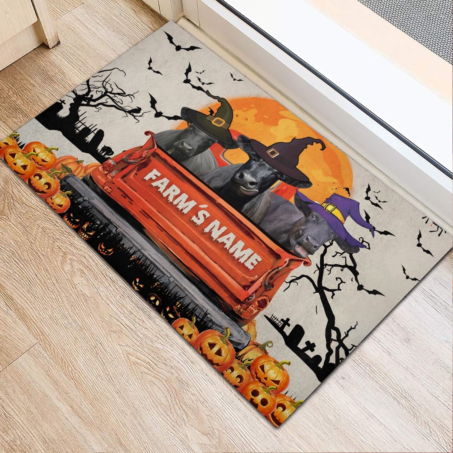 Black Angus Custom Farm Name Halloween Doormat