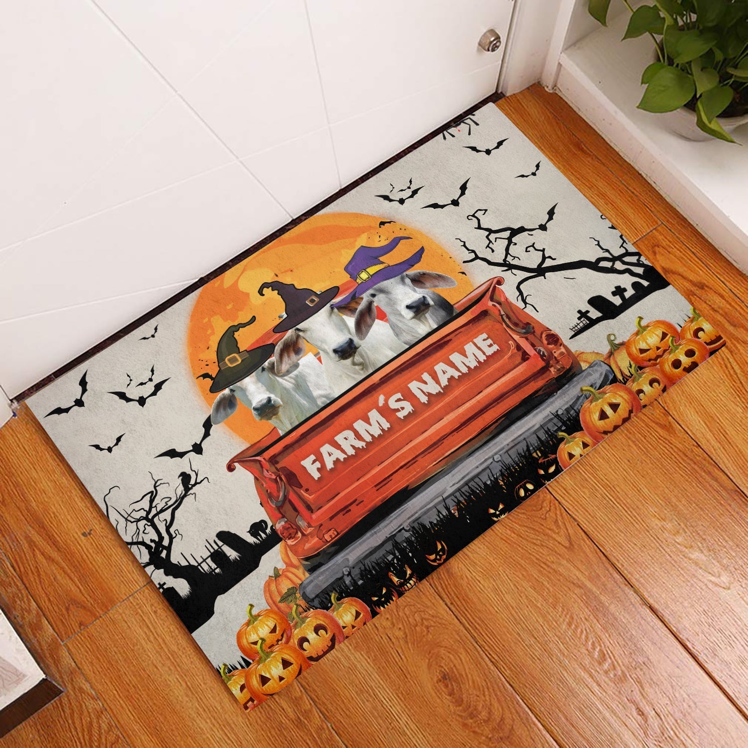 Brahman Custom Farm Name Halloween Doormat