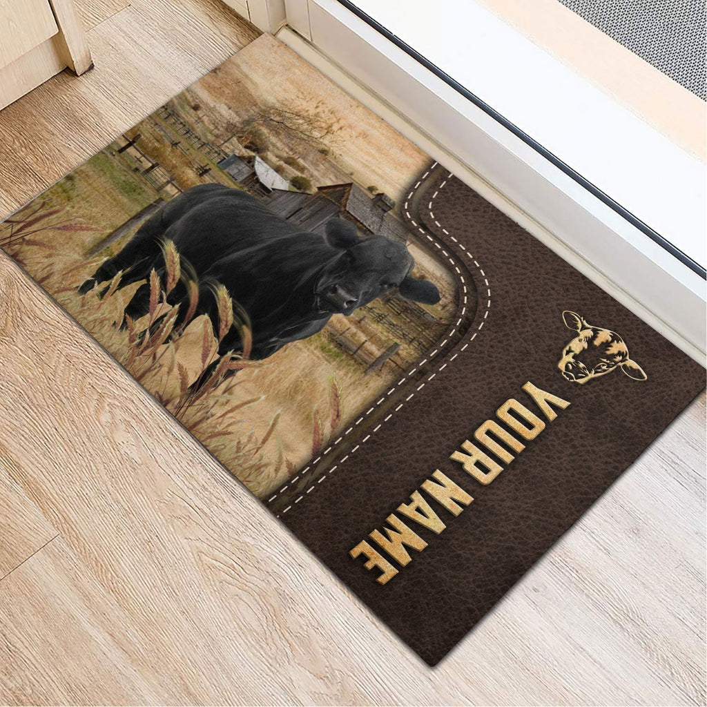 Black Angus Custom Name Leather Pattern Doormat