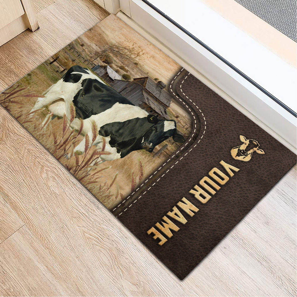 Holstein Custom Name Leather Pattern Doormat