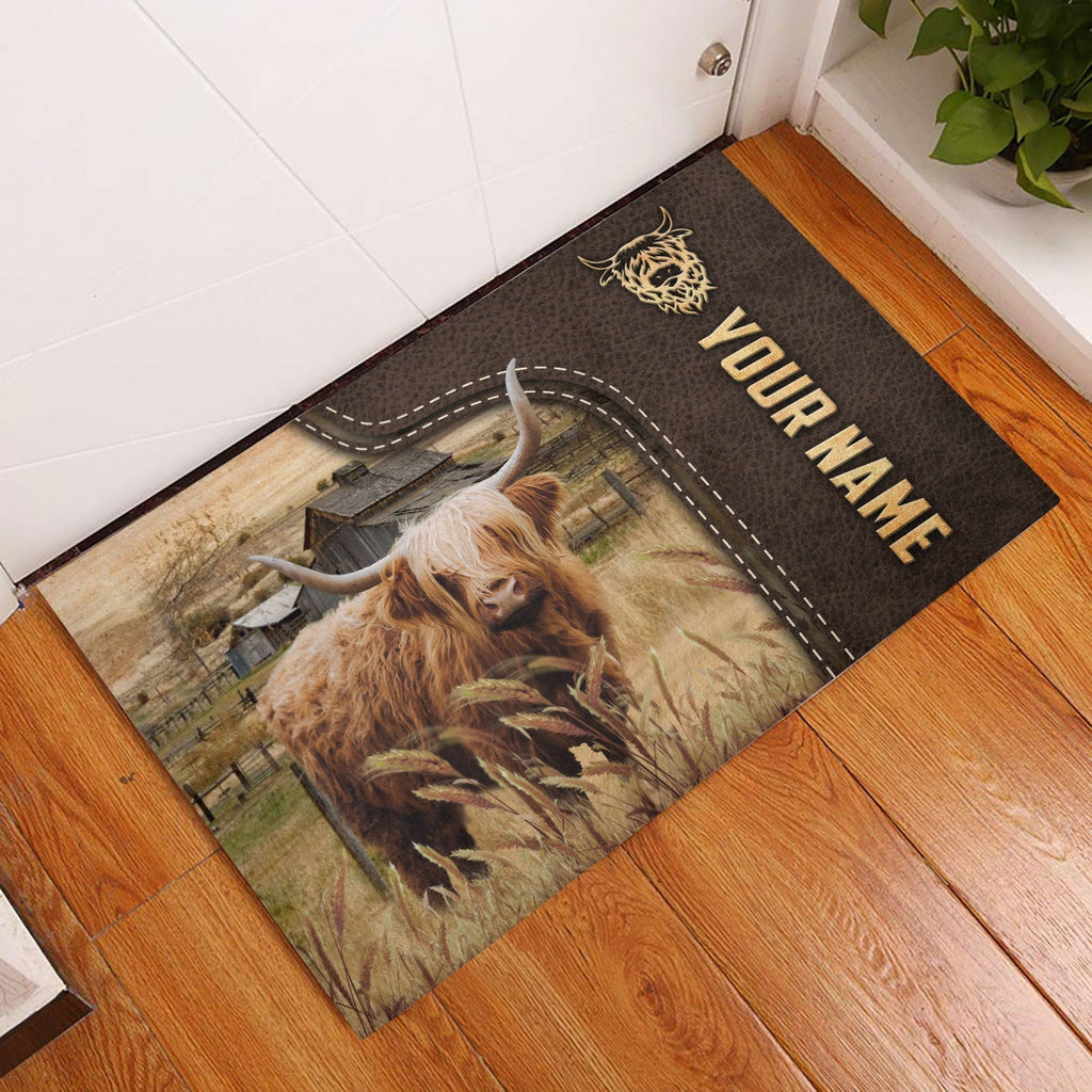 Highland Custom Name Leather Pattern Doormat