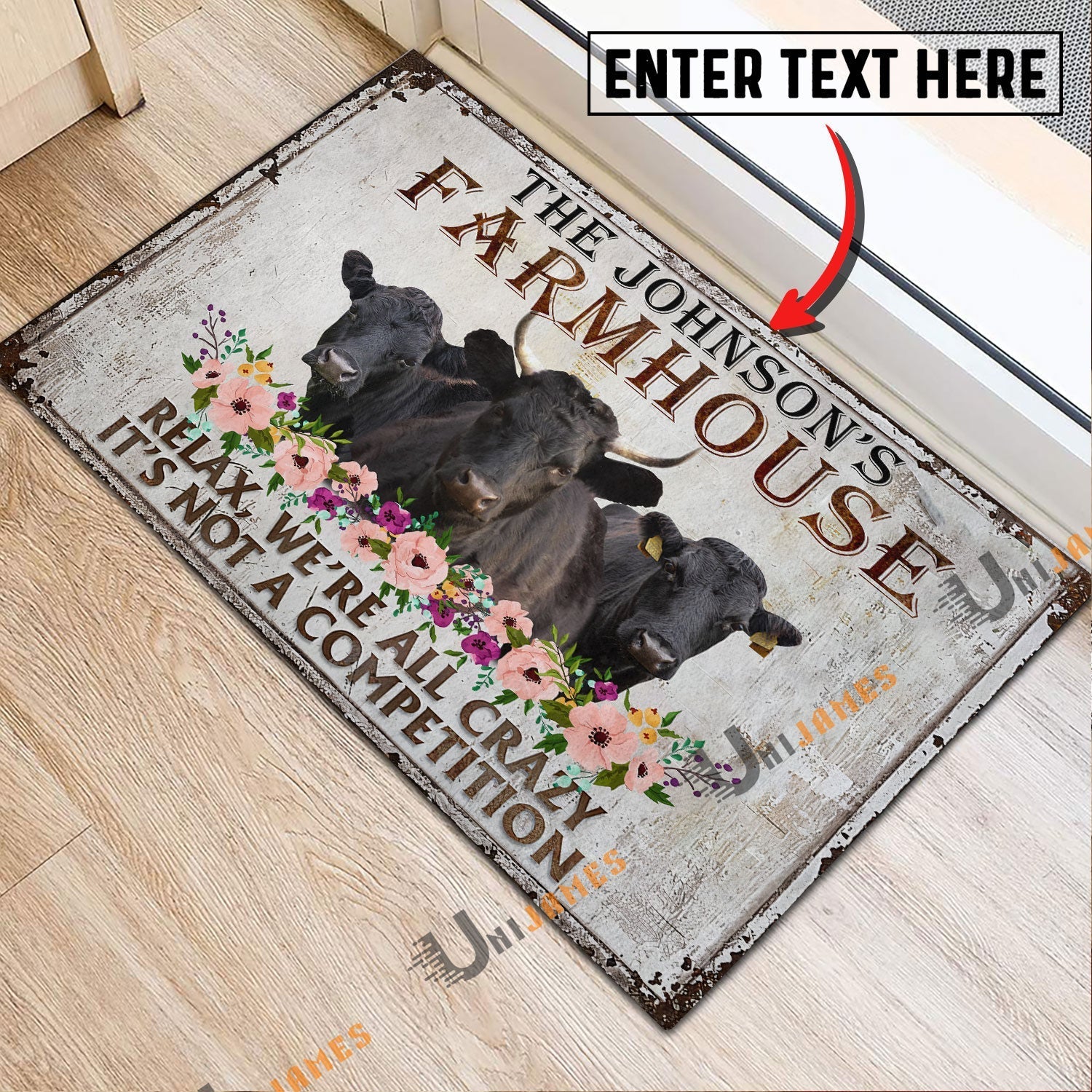 Dexter Relax Cattle Farm Personalized Name Doormat