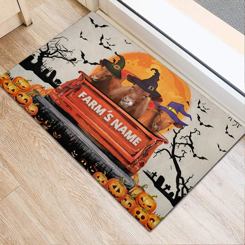 Red Angus Custom Farm Name Halloween Doormat