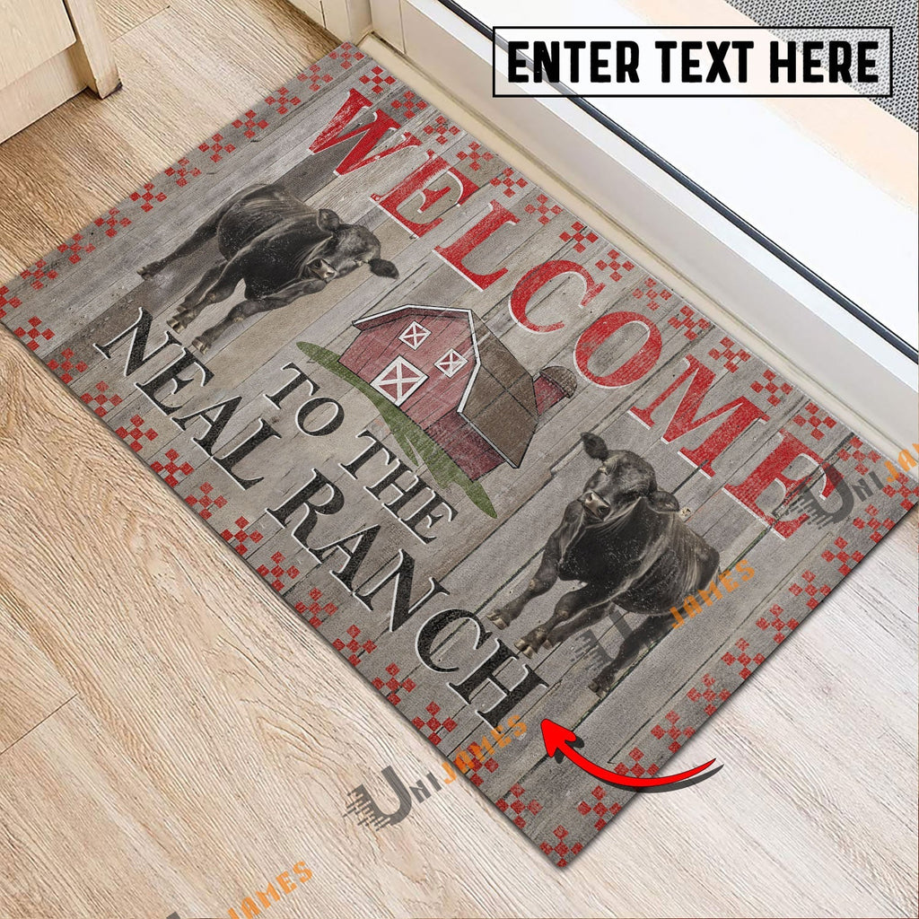 Black Angus Welcome To The Farmhouse Custom Name Doormat