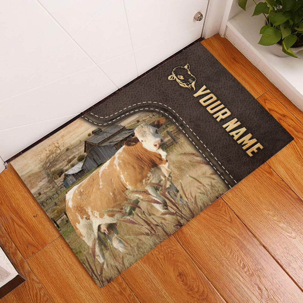 Simmental Custom Name Leather Pattern Doormat